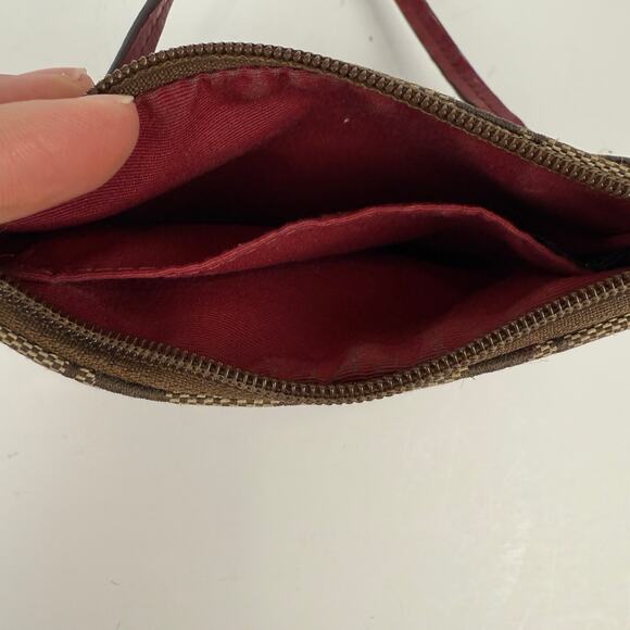 Coach Small Wristlet Signature Logo Tan Red Canvas Wrist Wallet Zipper - Picture 3 of 8